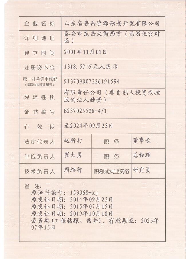 工程地質綜合甲級/山東省魯岳資源勘查開發(fā)有限公司！(圖2)